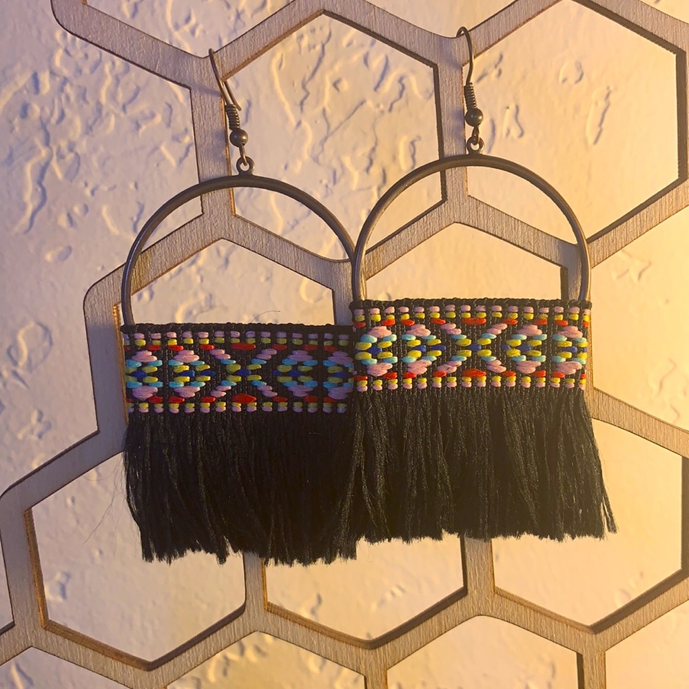 Southwestern Style Embroidered Tassle Earrings